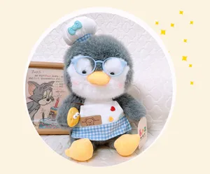 Cute penguin plush toy chef doll with glasses and apron soft stuffed animal gift for girls
