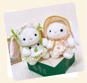 Cute pastoral style plush rabbit toys with floral dresses and lovely bonnets, perfect gift.