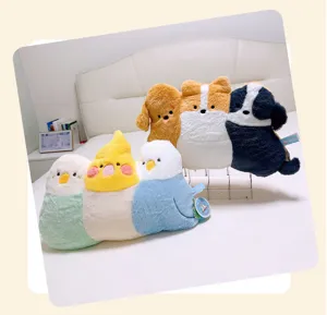 Cute triple animal plush pillow cute bird and puppy joined body cushion for room decor