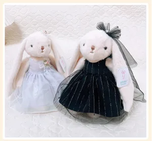 Plush lop-eared bunny doll with elegant princess dress, soft stuffed toy gift for girls.