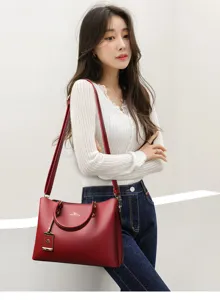 Elegante rote Damen Umhängetasche große Kapazität Handtasche modische Shopper Tasche Alltag