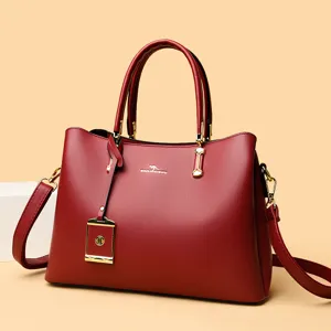 Elegante rote Damen Handtasche grosse Kapazitat Shopper Umhängetasche Leder Tasche Ansicht