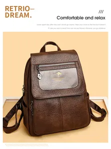 Mooie Dames Vintage PU Lederen Rugzak Grote Capaciteit Casual Reizen School Tas Bruin