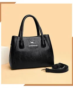 Zwarte lederen handtas voor dames, grote vintage shopper tas met handvat en schouderriem.