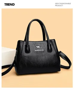 Klassieke zwarte PU lederen dameshandtas vintage handtas schoudertas shopper stijlvolle