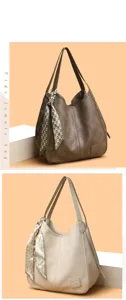 Grote zachte PU lederen shopper tas voor dames met mooie stijlvolle sjaal decoratie.