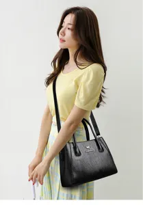 Klassieke zwarte leren shopper tas voor dames, grote schoudertas voor dagelijks.