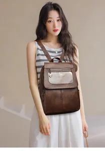 Stijlvolle zachte PU lederen dames rugzak grote capaciteit casual schooltas stijl