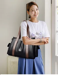 Women black tote handbag large capacity shoulder bag casual daily commuter bag stylish new