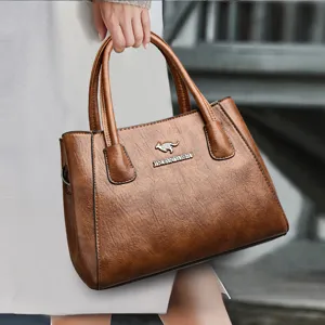 Dames Vintage PU Leren Tote Bag Grote Capaciteit Handtas Schoudertas Met Metalen Logo Voor Reizen Dagelijks