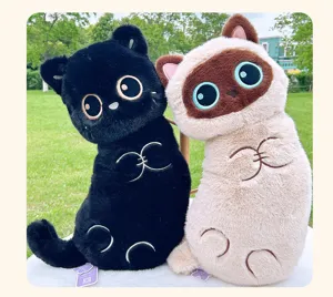 Cute big eye cat plush pillow stuffed animal soft toy for kids and room decoration.