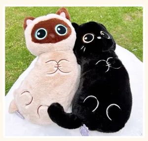 Cute plush cat pillow detail, soft stuffed animal toy for bedroom decoration and sleeping comfort.