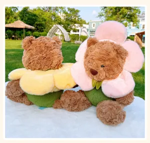 Cute flower teddy bear plush toy doll pillow soft stuffed animal gift for kids and girls