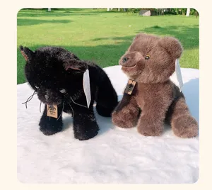 Cute plush toy set featuring brown bear and black cat dolls, soft simulation plush material for gifts.