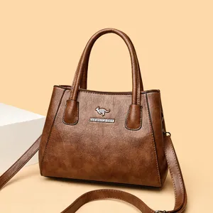 Vintage bruine lederen dames handtas, grote capaciteit elegante schouder en crossbody tas.