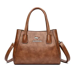 Vintage bruine lederen shopper tas voor dames, grote schoudertas en handtas met crossbody.