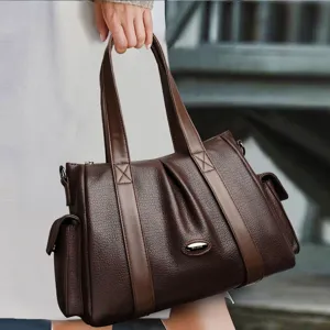Fashion Women Large Capacity PU Leather Tote Bag Solid Color Shoulder Handbag For Daily Commuting Casual Travel Bag