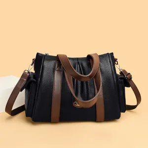 Stylish black and brown women's shoulder bag, large capacity tote for commute and casual.