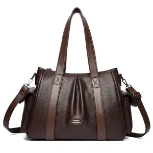 Women brown leather shoulder bag large capacity tote handbag daily commute crossbody bag.