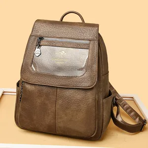 Dames Mode PU Leren Rugzak Antidiefstal Grote Capaciteit Casual Reizen Schooltas Koreaanse Vintage Zachte Leren Schoudertas