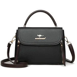 Damen minimalistische weiche Leder Handtasche Schultertasche Umhängetasche schwarz