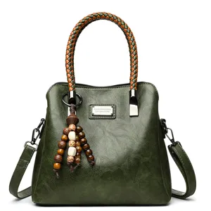 Dames groene PU leer vintage handtas grote capaciteit schouder crossbody tote tas chic