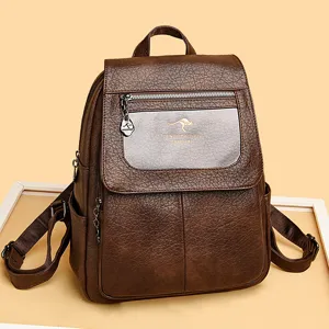 Dames zachte PU leer rugzak casual grote capaciteit anti-diefstal schooltas reistas bruin