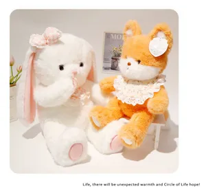 Cute plush toy set white rabbit and orange fox doll soft stuffed animal birthday gift