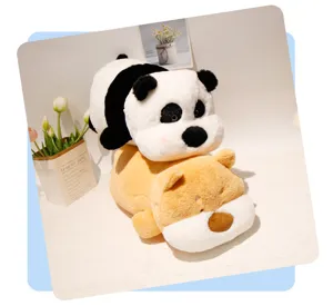 Cute lying panda and brown plush toys soft stuffed doll set for kids home decor decoration
