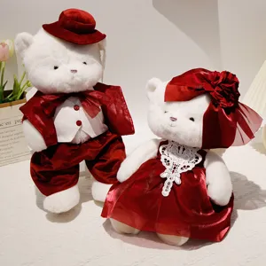 Wedding Couple Teddy Bear Plush Toy Cute Groom And Bride Stuffed Animal Doll Newlywed Gift Home Decor