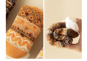 Détails des chaussettes d'hiver épaisses avec semelle antidérapante et doublure douce.