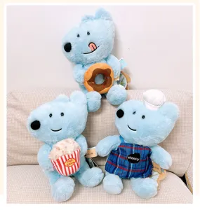Cute healing blue puppy plush toy set with donut popcorn and chef styles for cozy companion.