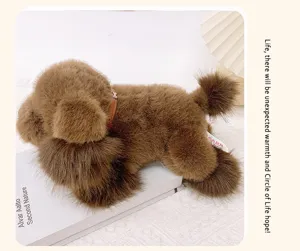 Brown fluffy lying puppy plush toy soft cute sleeping dog doll for home decor and gifts