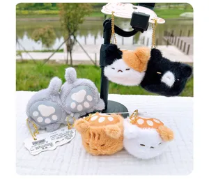 Cute magnetic cat plush keychain set, fluffy animal bag charm pendant for women and girls.