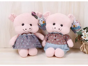 Cute couple plush pig stuffed toys set, soft animal doll gift for kids and lovers decoration.
