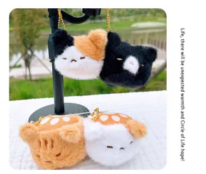 Cute plush cat keychain with magnetic design, soft stuffed animal bag charm and sweet gift for women.
