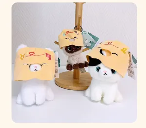 Cute cat plush keychain with zodiac hat, soft toy pendant, bag charm, cute gift idea for cat lovers.