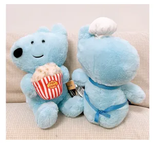 Blue cute puppy plush toy chef and popcorn doll soft plush pillow companion gift doll