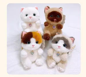 Cute plush cat toy pendant beanbag stuffed kitten keychain with sparkling heart pearl necklace