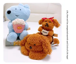Cute plush puppy and bear doll toys, soft stuffed animals companion pillow for gifts.