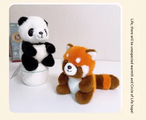 Cute simulation panda and red panda plush toys, soft stuffed animal desktop ornament gift.