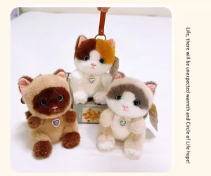 Cute plush cat keychain pendant set, soft stuffed kitten toy with pearl heart necklace cute gift.