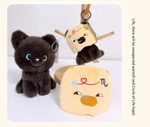 Cute plush cat keychain doll with removable zodiac hood cute cartoon stuffed toy gift