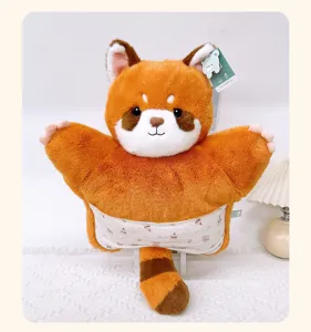 Cute red panda plush toy cushion and hand warmer, soft stuffed animal pillow for office.
