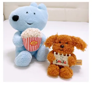 Plush stuffed animal toy set cute blue bear and brown puppy doll soft gift for kids
