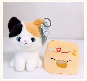 Cute plush cat keychain with a removable head cover, soft stuffed doll bag pendant gift.