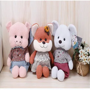 Cute plush toy set featuring soft pig, fox, and mouse dolls with charming outfits for gifts.