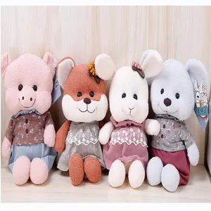 Cute plush toy set featuring cute pig, fox, rabbit, and mouse animal dolls, soft stuffed gift.
