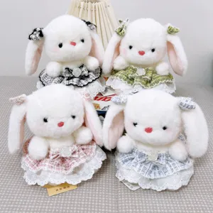 Cute Long Ear Rabbit Plush Toy Stuffed Animal Cute Tweed Dress Soft Doll Girl Gift Children Companion Toy