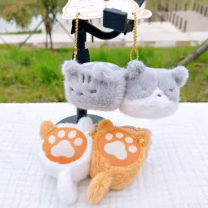 Cute magnetic cat plush keychain set, soft fuzzy plush animal bag charm with golden chain for women girls.
